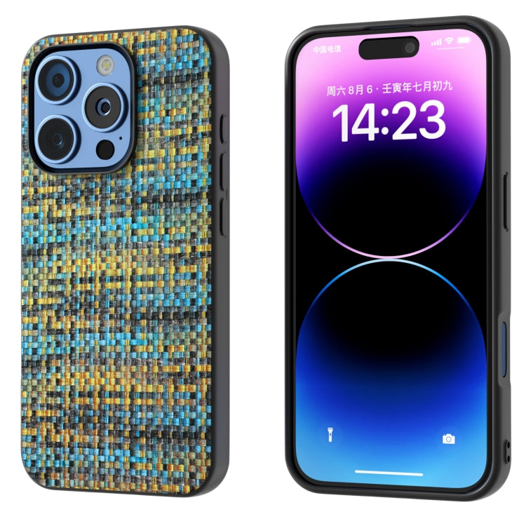 For iPhone 16 Pro Black Frame Color Lattice Texture PU Phone Case(Gold) - iPhone 16 Pro Cases by PMC TechLife | Online Shopping South Africa | PMC TechLife | Buy Now Pay Later Mobicred
