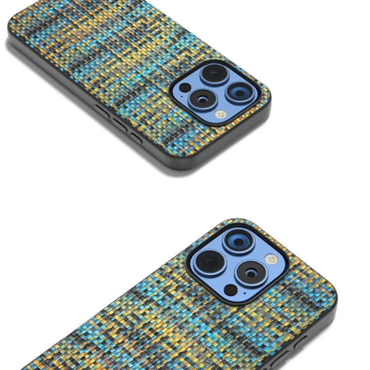 For iPhone 16 Pro Black Frame Color Lattice Texture PU Phone Case(Gold) - iPhone 16 Pro Cases by PMC TechLife | Online Shopping South Africa | PMC TechLife | Buy Now Pay Later Mobicred