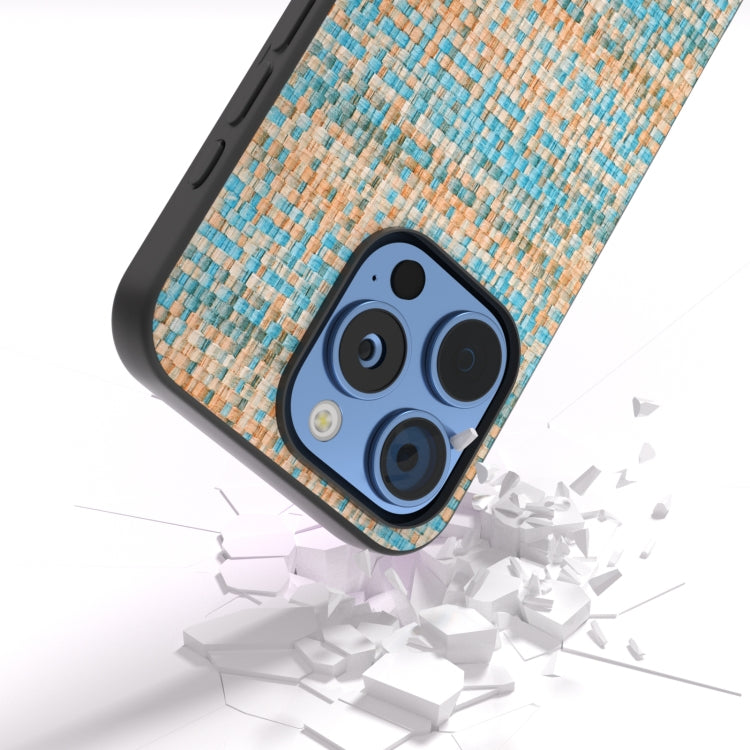 For iPhone 16 Pro Max Black Frame Color Lattice Texture PU Phone Case(Blue) - iPhone 16 Pro Max Cases by PMC TechLife | Online Shopping South Africa | PMC TechLife | Buy Now Pay Later Mobicred