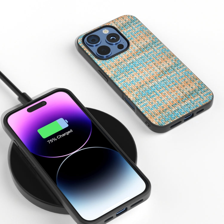 For iPhone 16 Pro Max Black Frame Color Lattice Texture PU Phone Case(Blue) - iPhone 16 Pro Max Cases by PMC TechLife | Online Shopping South Africa | PMC TechLife | Buy Now Pay Later Mobicred