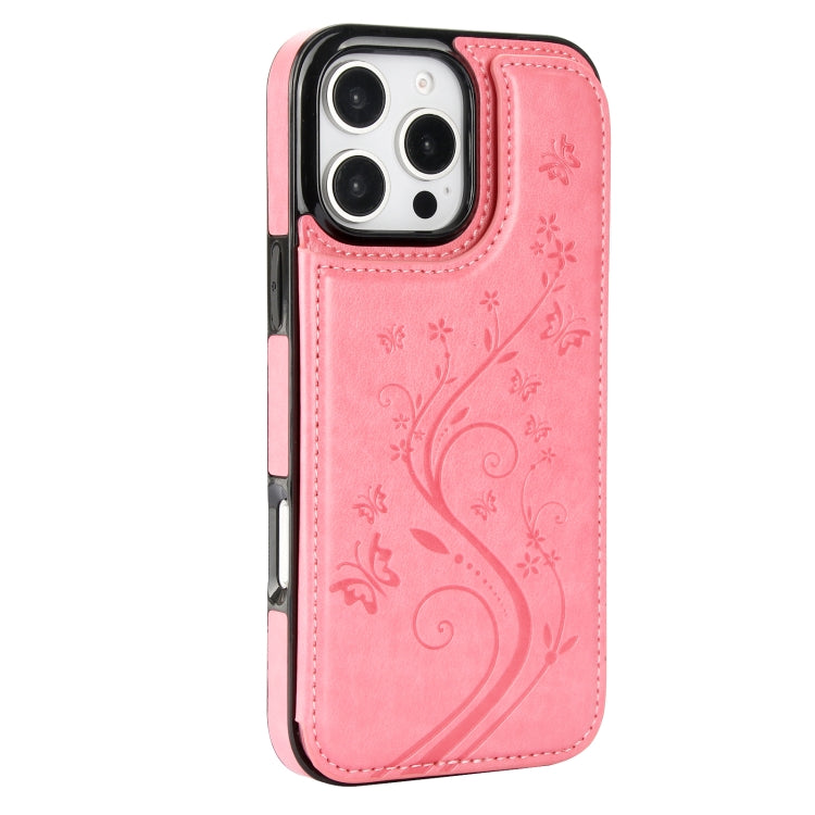 For iPhone 16 Pro Max Double Buckle Butterfly Embossing PU Phone Case(Pink) - iPhone 16 Pro Max Cases by PMC TechLife | Online Shopping South Africa | PMC TechLife | Buy Now Pay Later Mobicred
