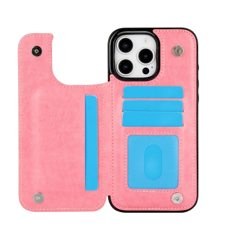 For iPhone 16 Pro Max Double Buckle Butterfly Embossing PU Phone Case(Pink) - iPhone 16 Pro Max Cases by PMC TechLife | Online Shopping South Africa | PMC TechLife | Buy Now Pay Later Mobicred