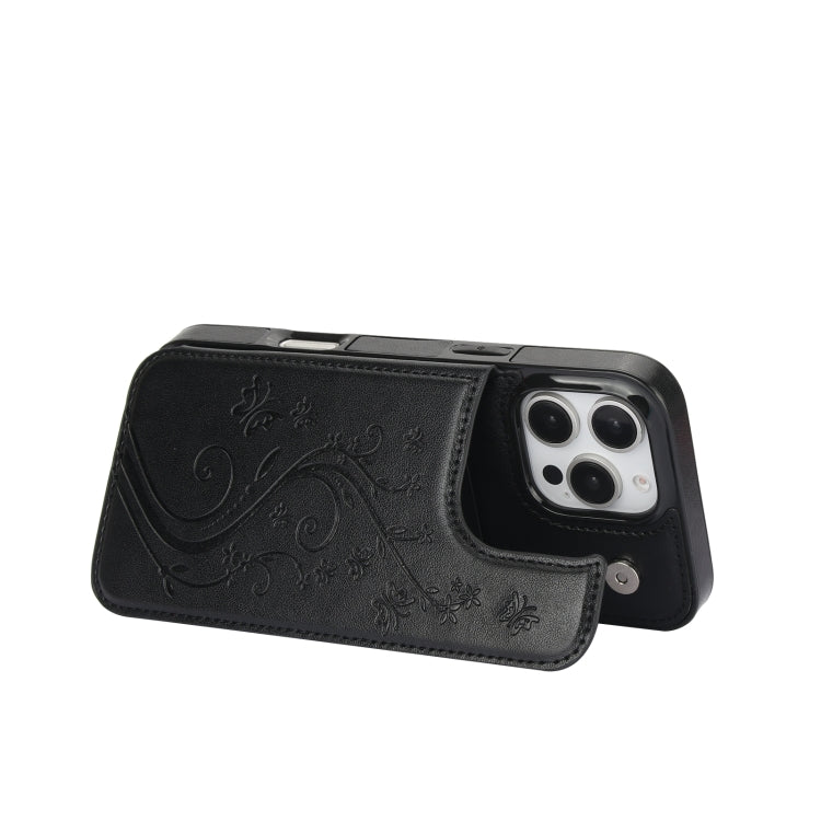 For iPhone 16 Pro Double Buckle Butterfly Embossing PU Phone Case(Black) - iPhone 16 Pro Cases by PMC TechLife | Online Shopping South Africa | PMC TechLife | Buy Now Pay Later Mobicred