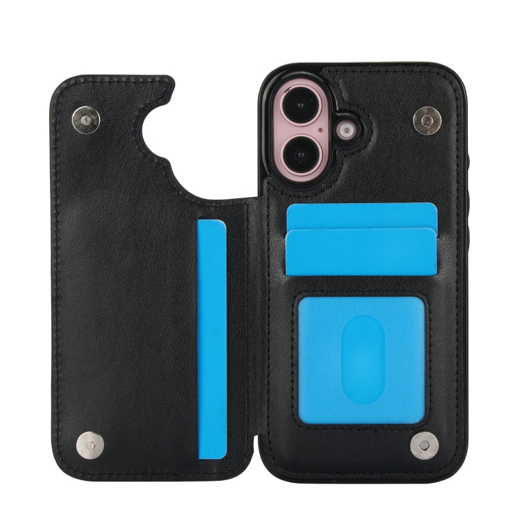 For iPhone 16 Double Buckle Butterfly Embossing PU Phone Case(Black) - iPhone 16 Cases by PMC TechLife | Online Shopping South Africa | PMC TechLife | Buy Now Pay Later Mobicred