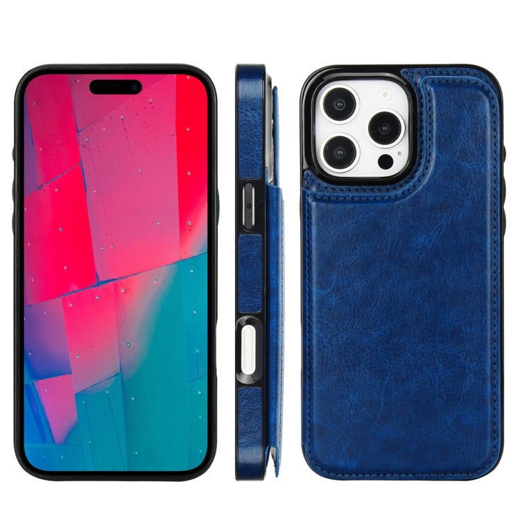 For iPhone 16 Pro Double Buckle Crazy Horse Texture PU Phone Case(Blue) - iPhone 16 Pro Cases by PMC TechLife | Online Shopping South Africa | PMC TechLife | Buy Now Pay Later Mobicred