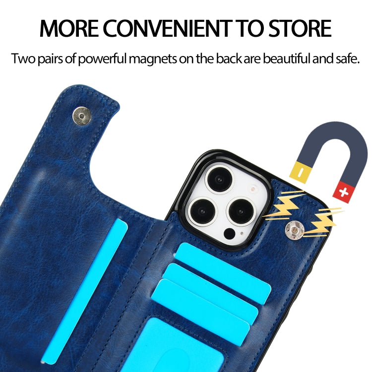 For iPhone 16 Pro Double Buckle Crazy Horse Texture PU Phone Case(Blue) - iPhone 16 Pro Cases by PMC TechLife | Online Shopping South Africa | PMC TechLife | Buy Now Pay Later Mobicred
