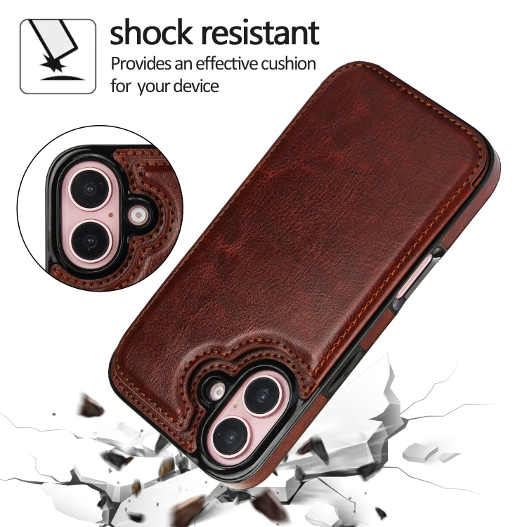 For iPhone 16 Plus Double Buckle Crazy Horse Texture PU Phone Case(Brown) - iPhone 16 Plus Cases by PMC TechLife | Online Shopping South Africa | PMC TechLife | Buy Now Pay Later Mobicred