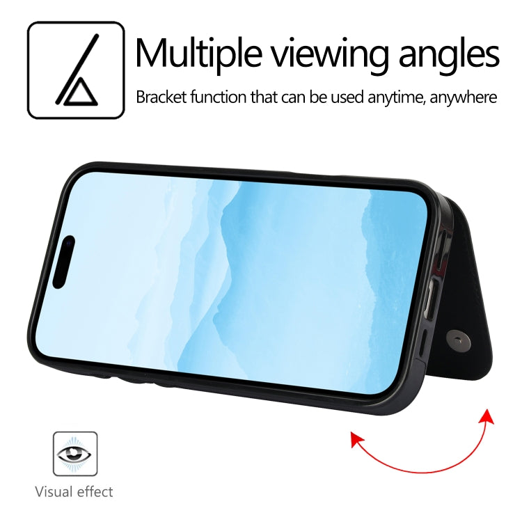 For iPhone 16 Double Buckle Crazy Horse Texture PU Phone Case(Black) - iPhone 16 Cases by PMC TechLife | Online Shopping South Africa | PMC TechLife | Buy Now Pay Later Mobicred