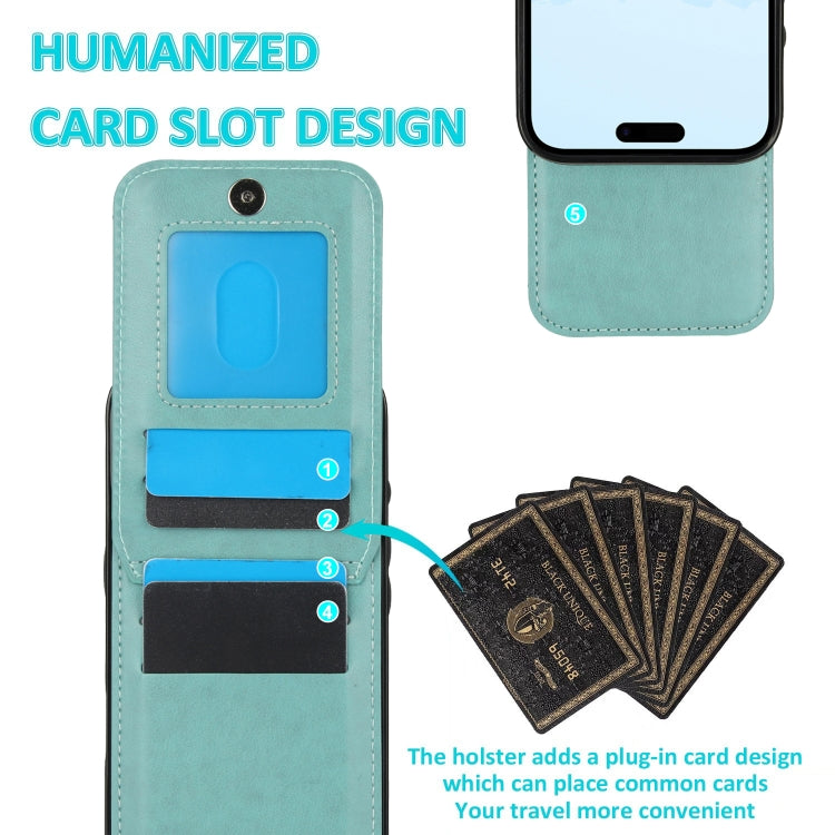 For iPhone 16 Solid Color Card Slots Bracket PU Phone Case(Mint Green) - iPhone 16 Cases by PMC TechLife | Online Shopping South Africa | PMC TechLife | Buy Now Pay Later Mobicred