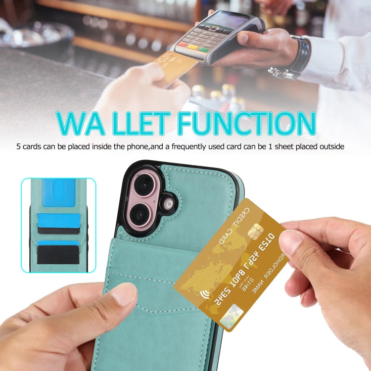 For iPhone 16 Solid Color Card Slots Bracket PU Phone Case(Mint Green) - iPhone 16 Cases by PMC TechLife | Online Shopping South Africa | PMC TechLife | Buy Now Pay Later Mobicred