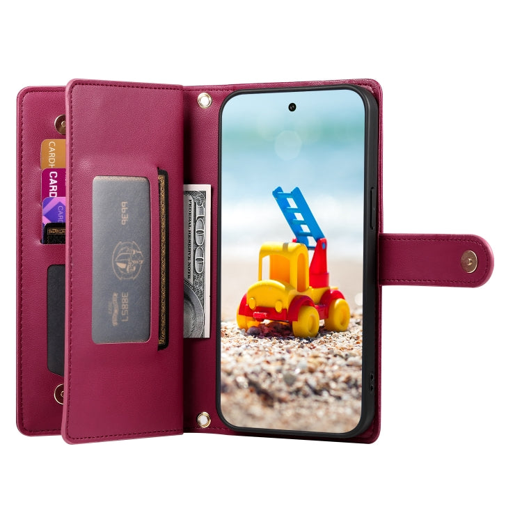 For Google Pixel 9 Pro XL Nine Card-slot Zipper Wallet Bag Leather Phone Case(Red) - Google Cases by PMC TechLife | Online Shopping South Africa | PMC TechLife | Buy Now Pay Later Mobicred
