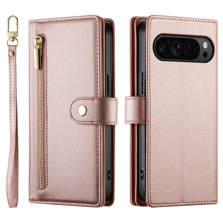 For Google Pixel 9 Pro XL Nine Card-slot Zipper Wallet Bag Leather Phone Case(Pink) - Google Cases by PMC TechLife | Online Shopping South Africa | PMC TechLife | Buy Now Pay Later Mobicred