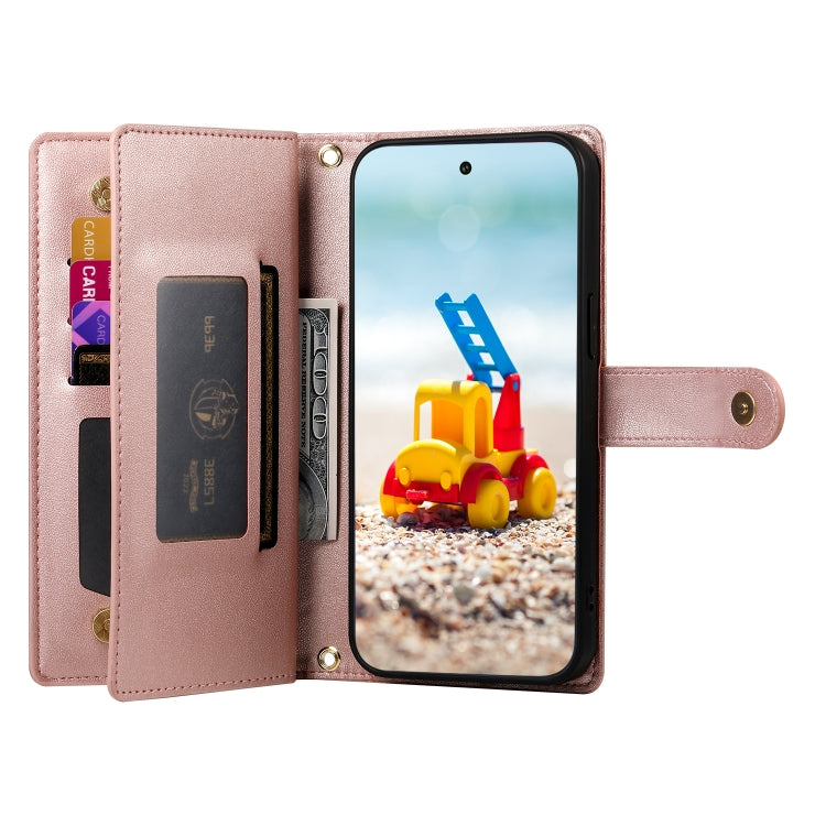 For Google Pixel 9 Pro XL Nine Card-slot Zipper Wallet Bag Leather Phone Case(Pink) - Google Cases by PMC TechLife | Online Shopping South Africa | PMC TechLife | Buy Now Pay Later Mobicred
