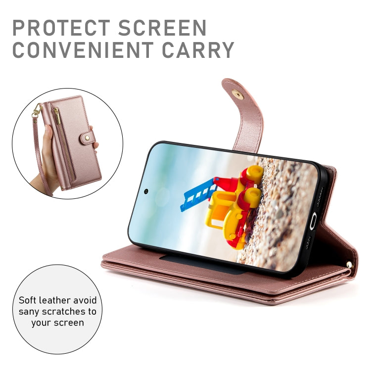 For Google Pixel 9 Pro XL Nine Card-slot Zipper Wallet Bag Leather Phone Case(Pink) - Google Cases by PMC TechLife | Online Shopping South Africa | PMC TechLife | Buy Now Pay Later Mobicred