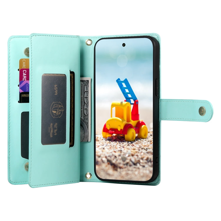 For Google Pixel 9 Pro XL Nine Card-slot Zipper Wallet Bag Leather Phone Case(Mint Green) - Google Cases by PMC TechLife | Online Shopping South Africa | PMC TechLife | Buy Now Pay Later Mobicred