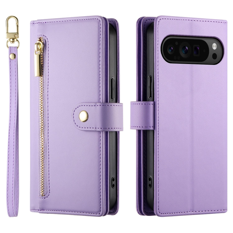 For Google Pixel 9 Pro XL Nine Card-slot Zipper Wallet Bag Leather Phone Case(Purple) - Google Cases by PMC TechLife | Online Shopping South Africa | PMC TechLife | Buy Now Pay Later Mobicred