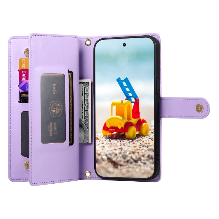 For Google Pixel 9 Pro XL Nine Card-slot Zipper Wallet Bag Leather Phone Case(Purple) - Google Cases by PMC TechLife | Online Shopping South Africa | PMC TechLife | Buy Now Pay Later Mobicred