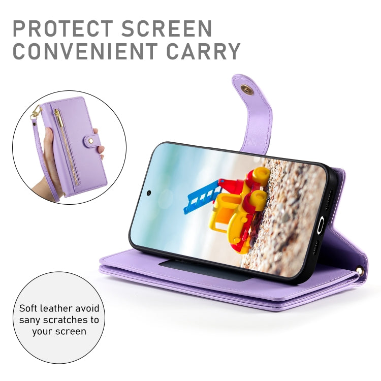 For Google Pixel 9 Pro XL Nine Card-slot Zipper Wallet Bag Leather Phone Case(Purple) - Google Cases by PMC TechLife | Online Shopping South Africa | PMC TechLife | Buy Now Pay Later Mobicred