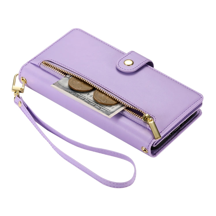 For Google Pixel 9 Pro XL Nine Card-slot Zipper Wallet Bag Leather Phone Case(Purple) - Google Cases by PMC TechLife | Online Shopping South Africa | PMC TechLife | Buy Now Pay Later Mobicred