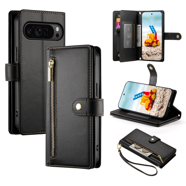 For Google Pixel 9 Pro XL Nine Card-slot Zipper Wallet Bag Leather Phone Case(Black) - Google Cases by PMC TechLife | Online Shopping South Africa | PMC TechLife | Buy Now Pay Later Mobicred