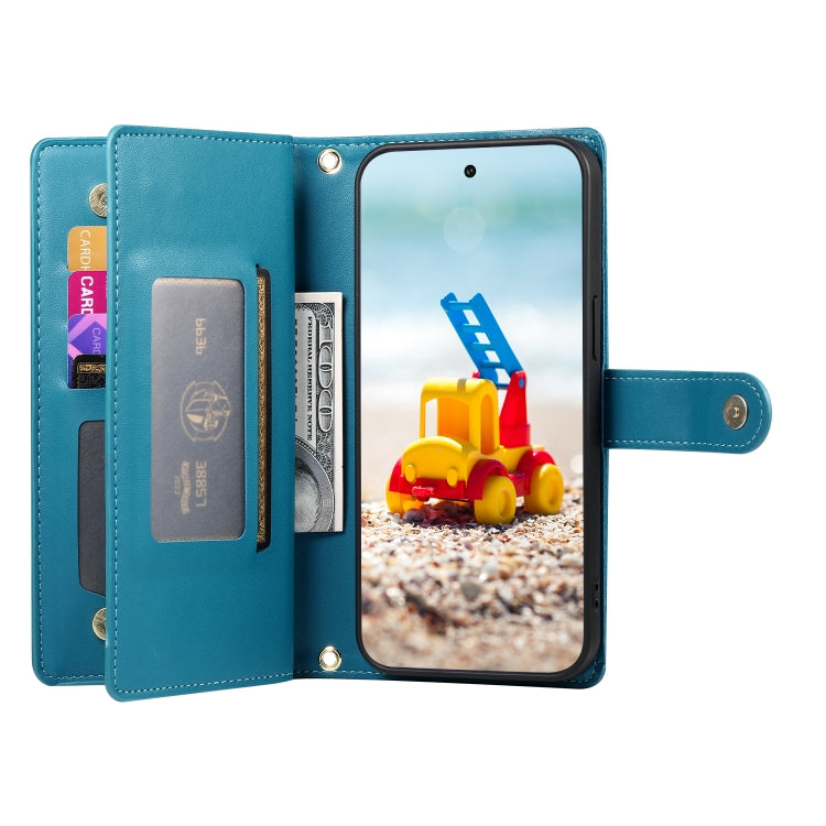For Google Pixel 9 Pro XL Nine Card-slot Zipper Wallet Bag Leather Phone Case(Blue) - Google Cases by PMC TechLife | Online Shopping South Africa | PMC TechLife | Buy Now Pay Later Mobicred