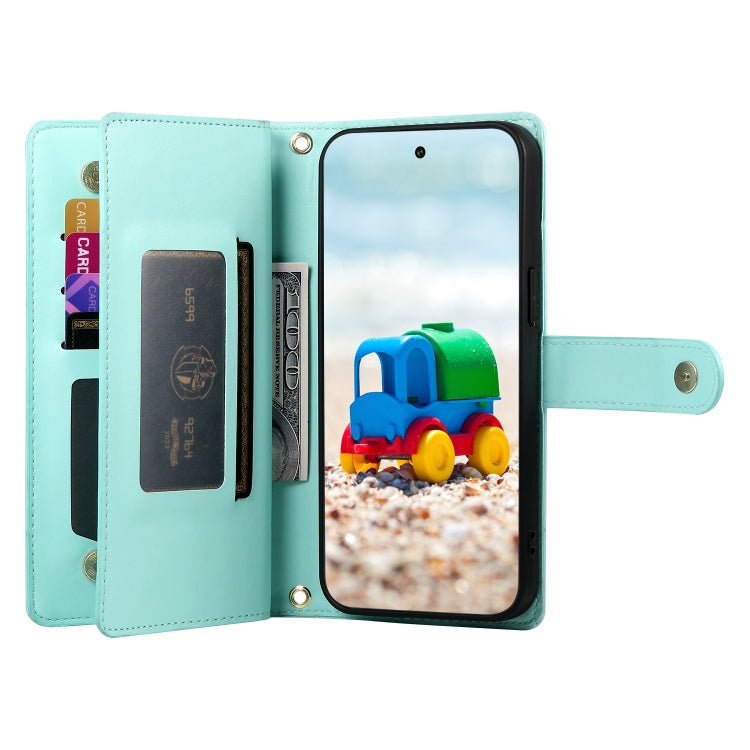 For Google Pixel 9 / 9 Pro Nine Card-slot Zipper Wallet Bag Leather Phone Case(Mint Green) - Google Cases by PMC TechLife | Online Shopping South Africa | PMC TechLife | Buy Now Pay Later Mobicred