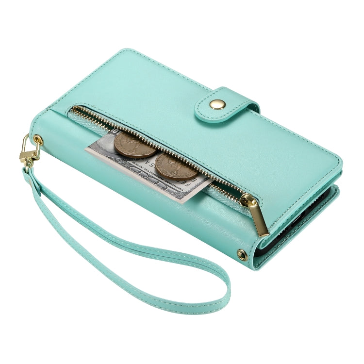 For Google Pixel 9 / 9 Pro Nine Card-slot Zipper Wallet Bag Leather Phone Case(Mint Green) - Google Cases by PMC TechLife | Online Shopping South Africa | PMC TechLife | Buy Now Pay Later Mobicred