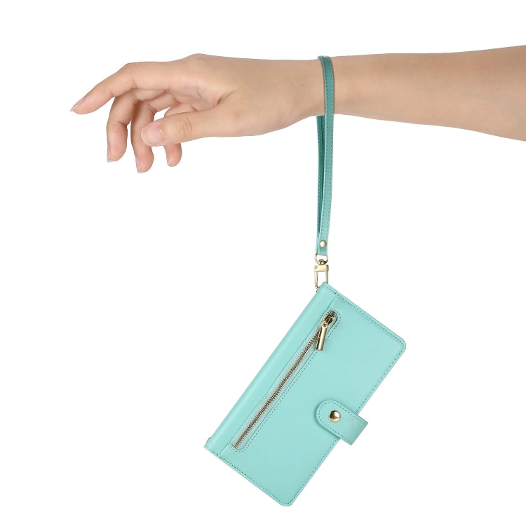 For Google Pixel 9 / 9 Pro Nine Card-slot Zipper Wallet Bag Leather Phone Case(Mint Green) - Google Cases by PMC TechLife | Online Shopping South Africa | PMC TechLife | Buy Now Pay Later Mobicred