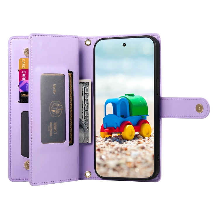 For Google Pixel 9 / 9 Pro Nine Card-slot Zipper Wallet Bag Leather Phone Case(Purple) - Google Cases by PMC TechLife | Online Shopping South Africa | PMC TechLife | Buy Now Pay Later Mobicred