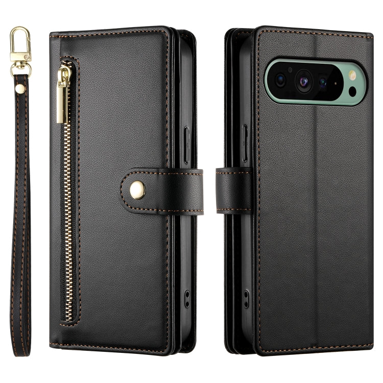 For Google Pixel 9 / 9 Pro Nine Card-slot Zipper Wallet Bag Leather Phone Case(Black) - Google Cases by PMC TechLife | Online Shopping South Africa | PMC TechLife | Buy Now Pay Later Mobicred