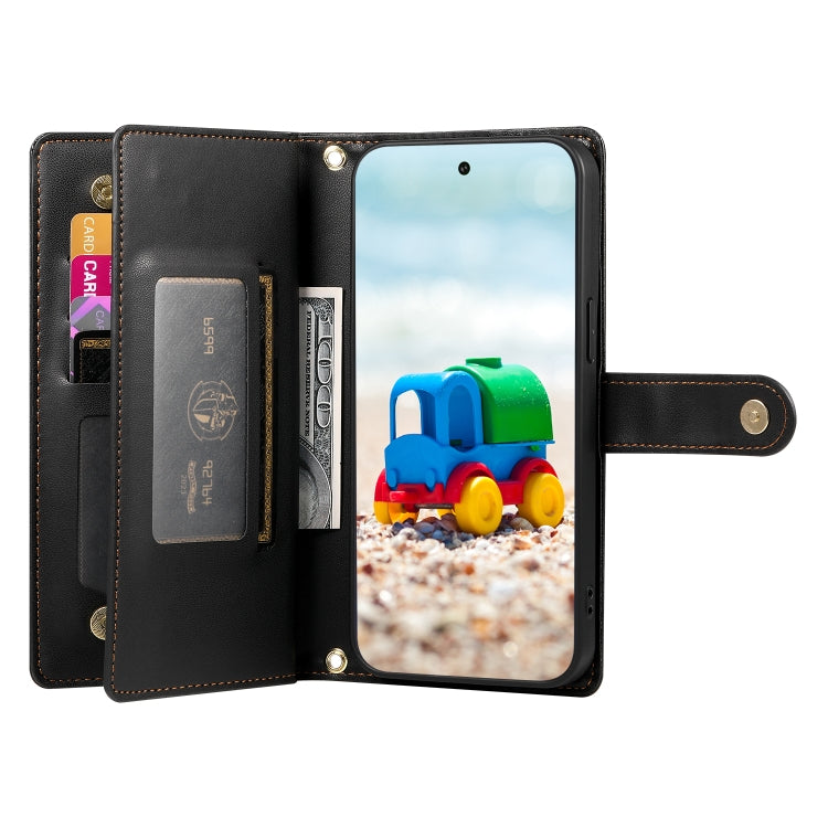 For Google Pixel 9 / 9 Pro Nine Card-slot Zipper Wallet Bag Leather Phone Case(Black) - Google Cases by PMC TechLife | Online Shopping South Africa | PMC TechLife | Buy Now Pay Later Mobicred