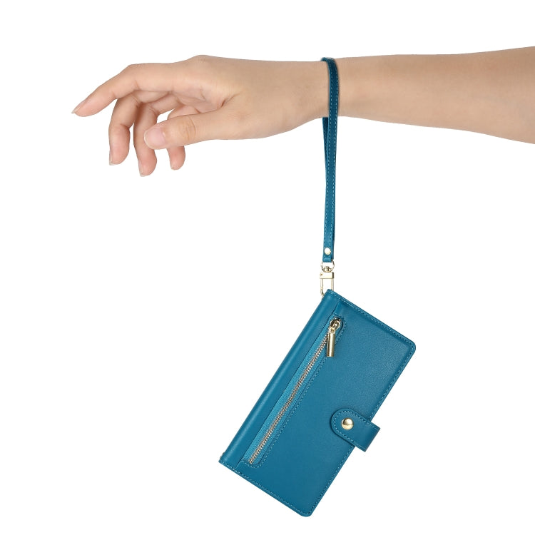 For Google Pixel 9 / 9 Pro Nine Card-slot Zipper Wallet Bag Leather Phone Case(Blue) - Google Cases by PMC TechLife | Online Shopping South Africa | PMC TechLife | Buy Now Pay Later Mobicred