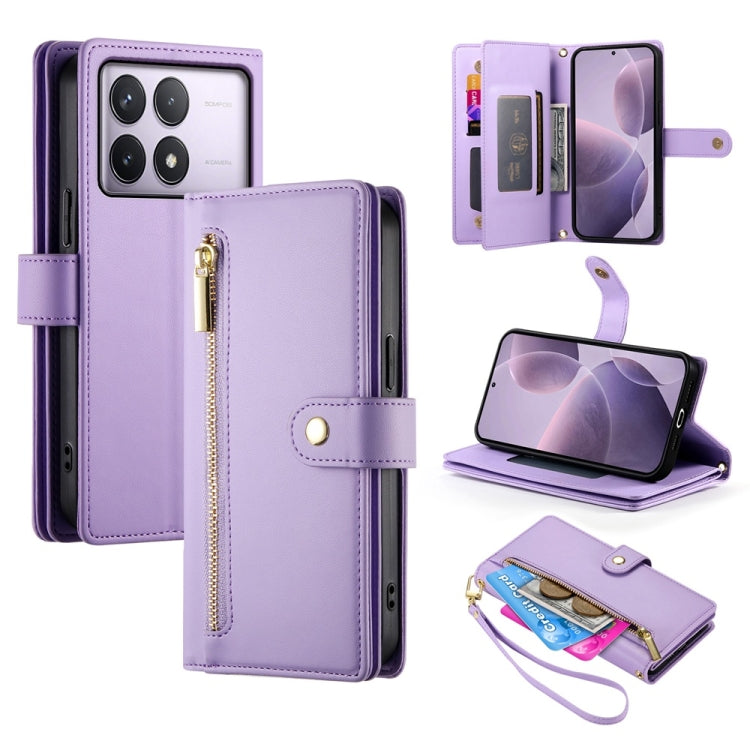 For Redmi K70 Nine Card-slot Zipper Wallet Bag Leather Phone Case(Purple) - free shipping - PMC Jewellery - Order now!