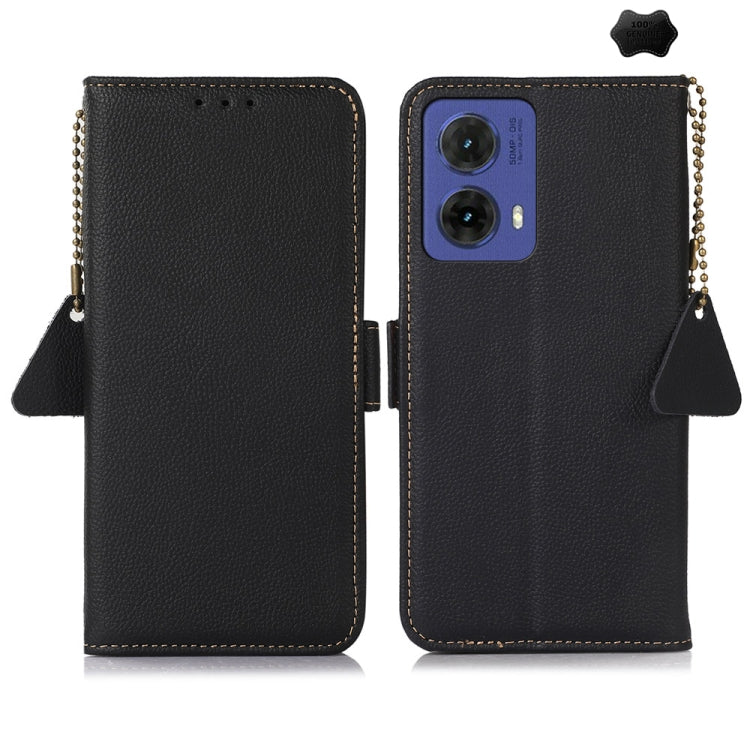 For Motorola Moto G85 Side-Magnetic TJ Genuine Leather RFID Phone Case(Black) - Motorola Cases by PMC TechLife | Online Shopping South Africa | PMC TechLife | Buy Now Pay Later Mobicred