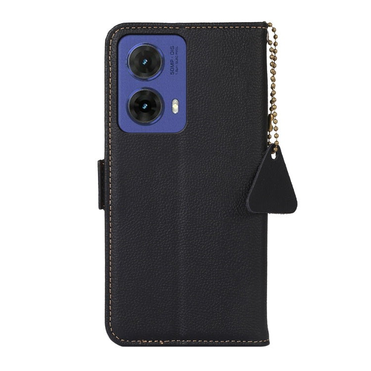 For Motorola Moto G85 Side-Magnetic TJ Genuine Leather RFID Phone Case(Black) - Motorola Cases by PMC TechLife | Online Shopping South Africa | PMC TechLife | Buy Now Pay Later Mobicred