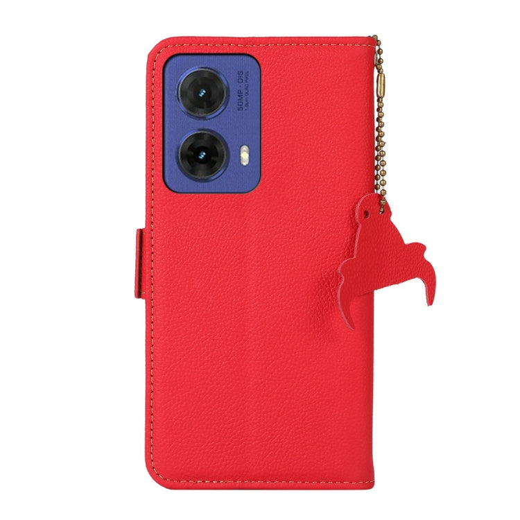 For Motorola Moto G85 Side-Magnetic TJ Genuine Leather RFID Phone Case(Red) - Motorola Cases by PMC TechLife | Online Shopping South Africa | PMC TechLife | Buy Now Pay Later Mobicred