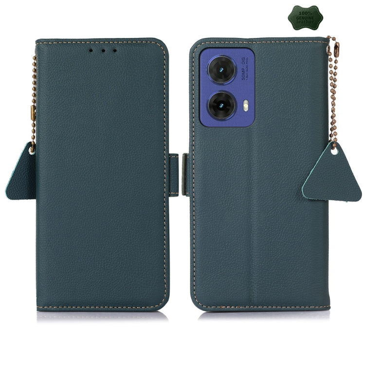 For Motorola Moto G85 Side-Magnetic TJ Genuine Leather RFID Phone Case(Green) - Motorola Cases by PMC TechLife | Online Shopping South Africa | PMC TechLife | Buy Now Pay Later Mobicred
