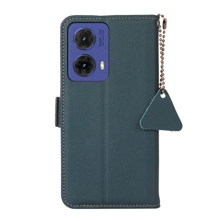 For Motorola Moto G85 Side-Magnetic TJ Genuine Leather RFID Phone Case(Green) - Motorola Cases by PMC TechLife | Online Shopping South Africa | PMC TechLife | Buy Now Pay Later Mobicred