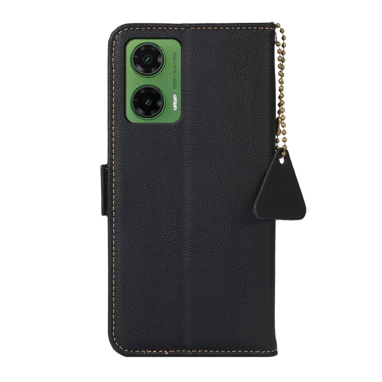 For Motorola Moto G35 Side-Magnetic TJ Genuine Leather RFID Phone Case(Black) - Motorola Cases by PMC TechLife | Online Shopping South Africa | PMC TechLife | Buy Now Pay Later Mobicred