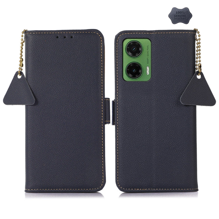 For Motorola Moto G35 Side-Magnetic TJ Genuine Leather RFID Phone Case(Blue) - Motorola Cases by PMC TechLife | Online Shopping South Africa | PMC TechLife | Buy Now Pay Later Mobicred