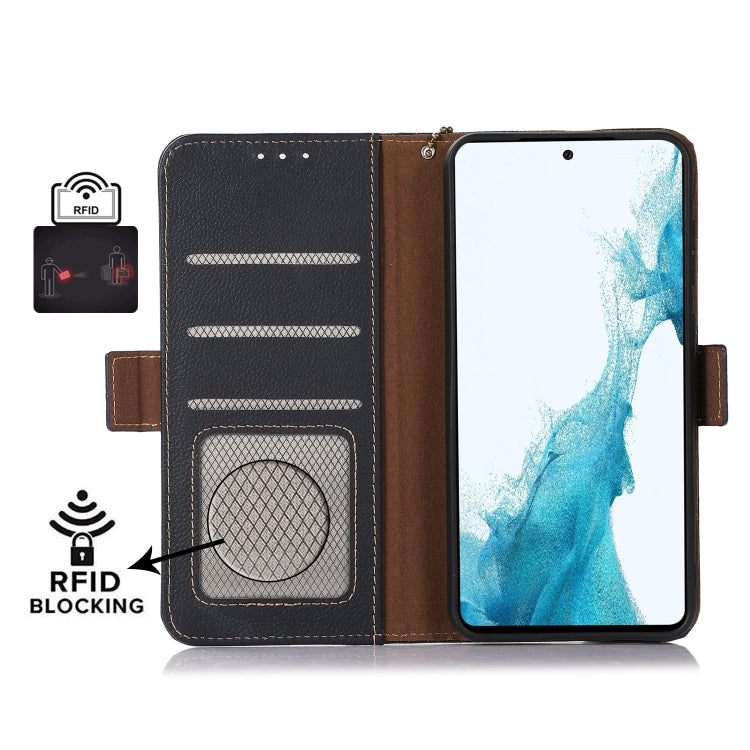 For Motorola Moto G35 Side-Magnetic TJ Genuine Leather RFID Phone Case(Blue) - Motorola Cases by PMC TechLife | Online Shopping South Africa | PMC TechLife | Buy Now Pay Later Mobicred