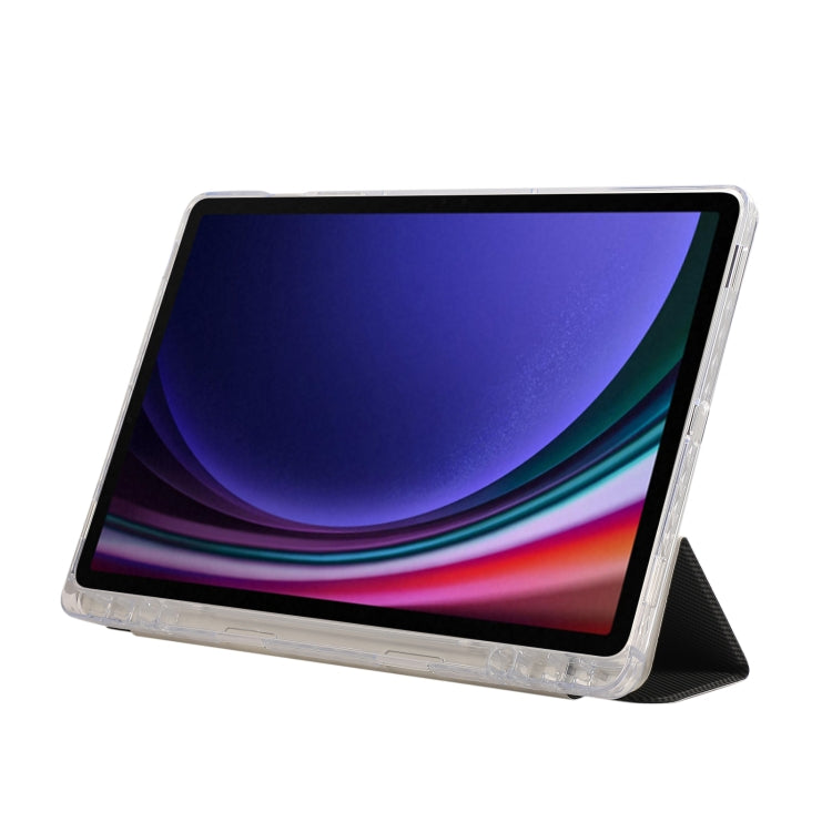 For Samsung Galaxy Tab S9 / S9 FE Carbon Fiber Clear Acrylic 3-Fold Leather Tablet Case(Grey) - free shipping - PMC Jewellery - Order now!