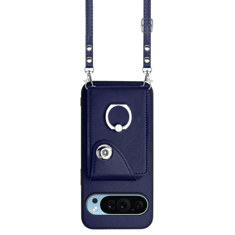 For Google Pixel 9 / 9 Pro Organ Card Bag Ring Holder Phone Case with Long Lanyard(Blue) - Google Cases by PMC TechLife | Online Shopping South Africa | PMC TechLife | Buy Now Pay Later Mobicred