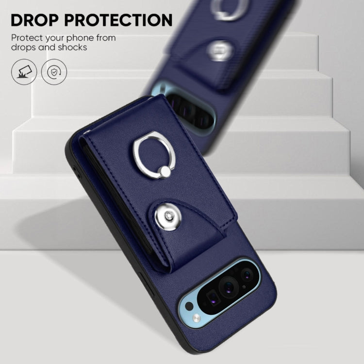 For Google Pixel 9 / 9 Pro Organ Card Bag Ring Holder Phone Case with Long Lanyard(Blue) - Google Cases by PMC TechLife | Online Shopping South Africa | PMC TechLife | Buy Now Pay Later Mobicred