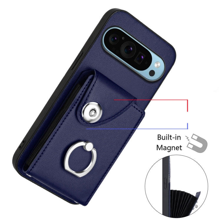 For Google Pixel 9 / 9 Pro Organ Card Bag Ring Holder Phone Case with Long Lanyard(Blue) - Google Cases by PMC TechLife | Online Shopping South Africa | PMC TechLife | Buy Now Pay Later Mobicred