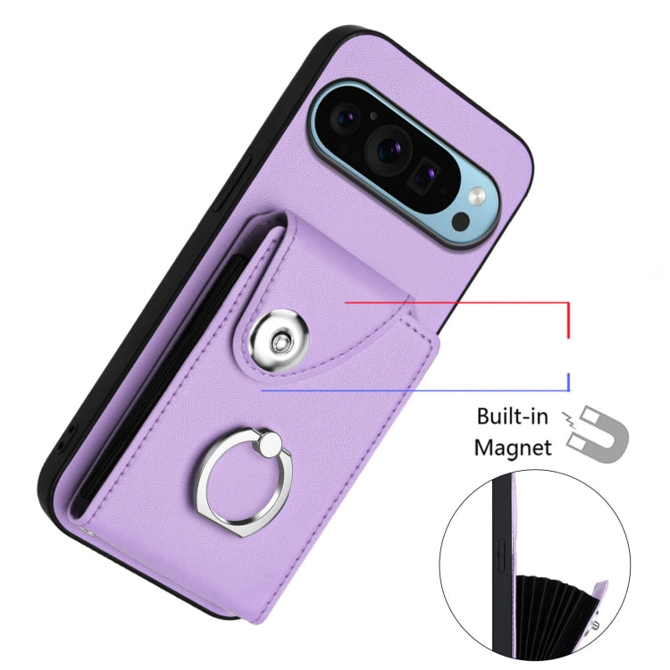For Google Pixel 9 / 9 Pro Organ Card Bag Ring Holder Phone Case with Long Lanyard(Purple) - Google Cases by PMC TechLife | Online Shopping South Africa | PMC TechLife | Buy Now Pay Later Mobicred