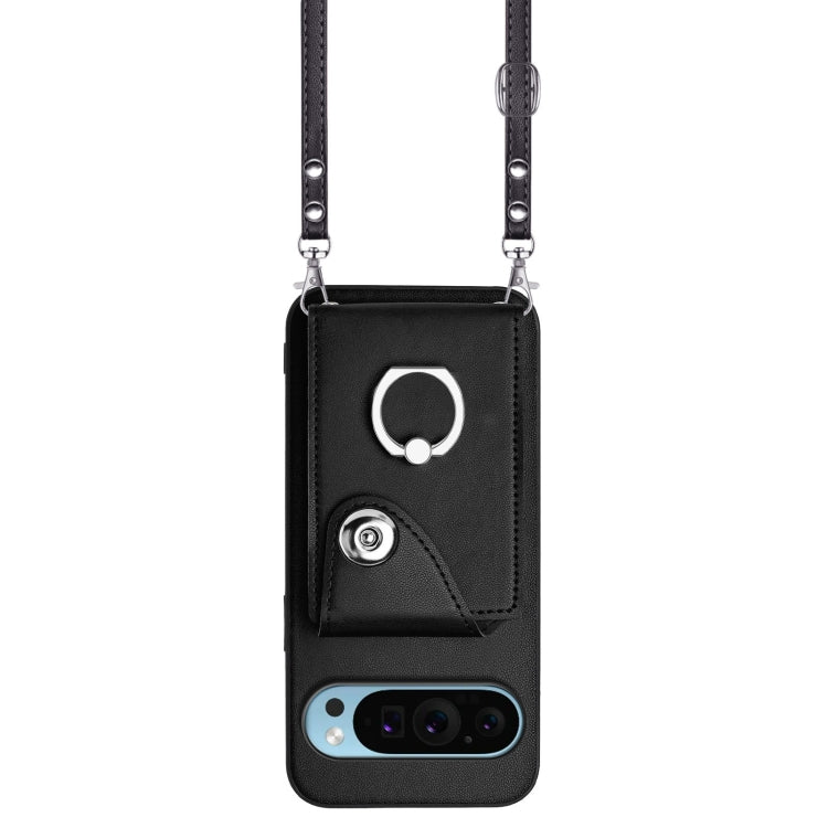 For Google Pixel 9 / 9 Pro Organ Card Bag Ring Holder Phone Case with Long Lanyard(Black) - Google Cases by PMC TechLife | Online Shopping South Africa | PMC TechLife | Buy Now Pay Later Mobicred