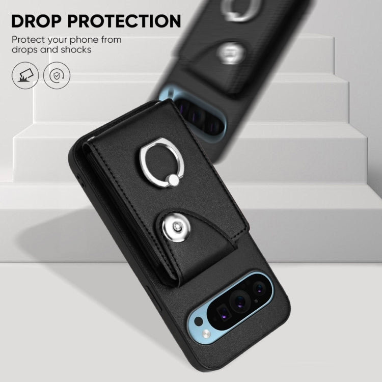 For Google Pixel 9 / 9 Pro Organ Card Bag Ring Holder Phone Case with Long Lanyard(Black) - Google Cases by PMC TechLife | Online Shopping South Africa | PMC TechLife | Buy Now Pay Later Mobicred