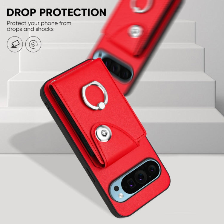 For Google Pixel 9 / 9 Pro Organ Card Bag Ring Holder Phone Case with Long Lanyard(Red) - Google Cases by PMC TechLife | Online Shopping South Africa | PMC TechLife | Buy Now Pay Later Mobicred