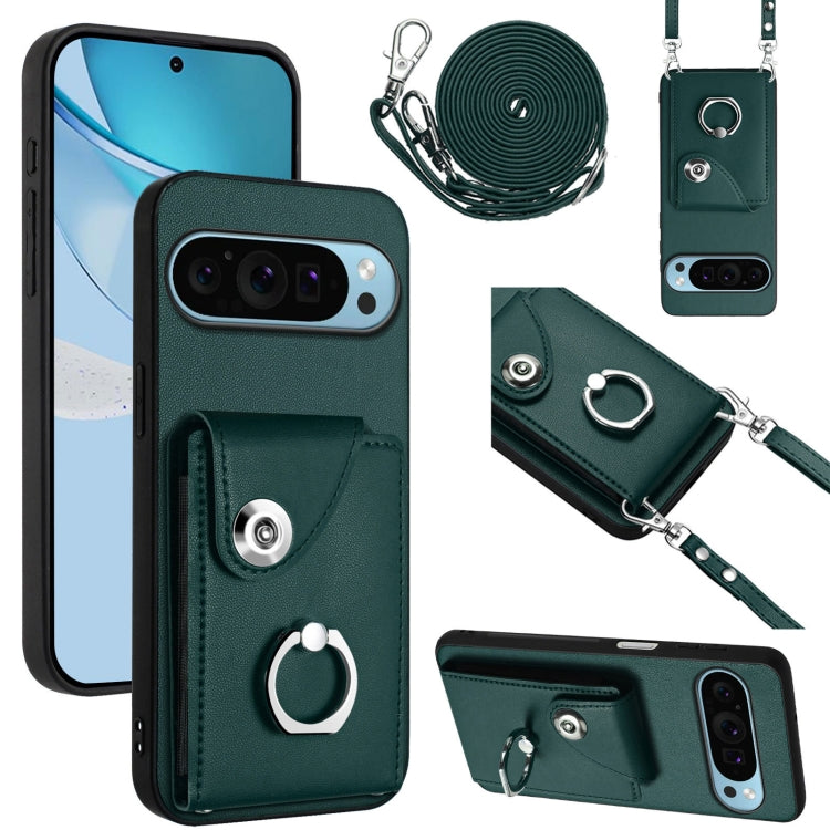 For Google Pixel 9 / 9 Pro Organ Card Bag Ring Holder Phone Case with Long Lanyard(Green) - Google Cases by PMC TechLife | Online Shopping South Africa | PMC TechLife | Buy Now Pay Later Mobicred